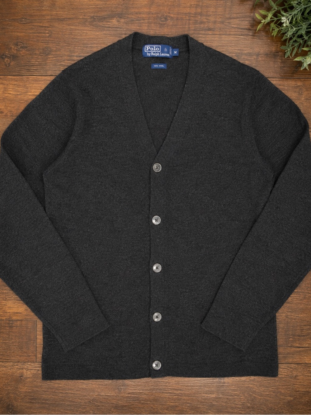 Polo Ralph Lauren 100% Wool Cardigan Men’s M Charcoal Gray V Neck Sweater
